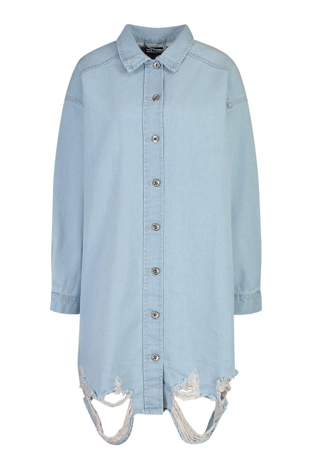 Distressed Denim Shirt Dress boohoo